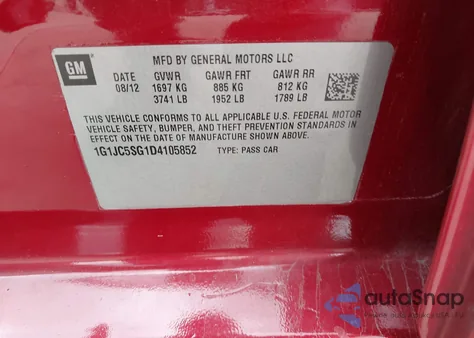 2013 Chevrolet Sonic Lt z USA, uszkodzony, nr VIN 1G1JC5SG1D410585